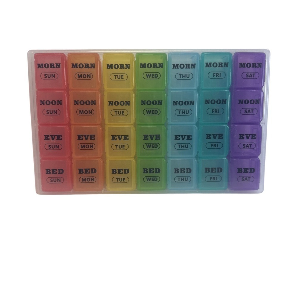 Rainbow Weekly Pill Organizer 7 Day 4 Times a Day AM PM Travel Case